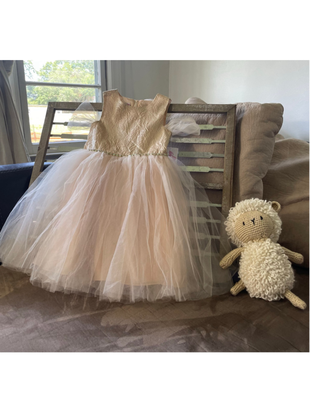 Bonnie Jean Gold Ball Gown Layered Tulle Special Occasion Holiday Girls Size 5
